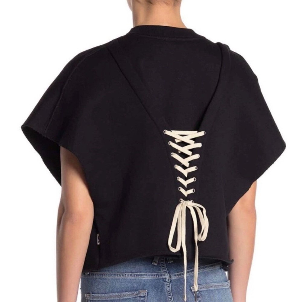 Good American Cropped Sweatshirt with Lace-up Back 2/3